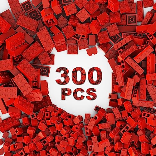 TTEHGB TOY 300 Klassische Steine, rote lose Steine, kompatibel mit Lego Teilen und Komponenten, kreatives Steinspielzeug für Jungen und Mädchen (rot 300 Teile), M0653-25 von TTEHGB TOY