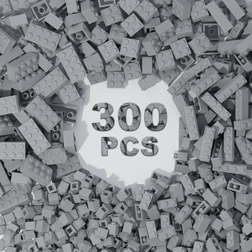 TTEHGB TOY 300 Stück Klassische Bausteine, Hellgraue Bulk Steine, Kompatibel mit Alle Großen Marken, Kreatives Baustein Spielzeug für Jungen und Mädchen, Alter 3 4 5 6 7 8 9 10 Jahre alt (Hellgrau) von TTEHGB TOY