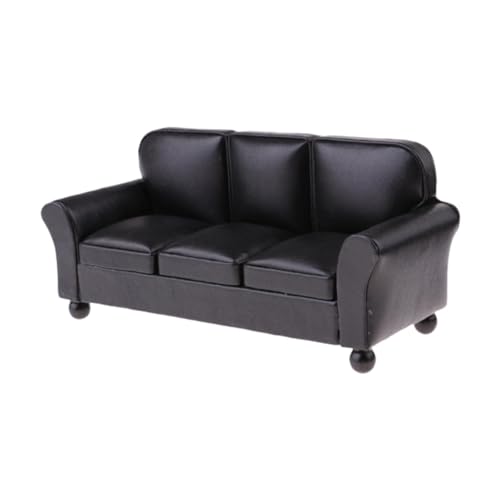 TTETTZ 1:12 Puppenhaus Sofa für Miniaturspiel, Zubehör für Puppen Und Dekoration, Schwarzes 3-sitzer-Sofa TTETTZ 1:12 Puppenhaus Sofa für Miniaturspiel, Zubehör für Puppen Und Dekoration, Schwarzes 3-sitzer-Sofa von TTETTZ