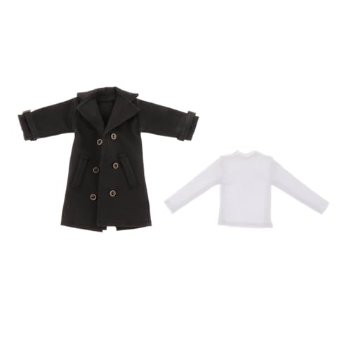 TTETTZ 2 Stücke Actionfigur Kleidung Langer Mantel Überzieher Und Langarmshirt Als Puppenoutfit Aus Stoffmaterial für 6 Zoll Figuren Als Geschenk Und Zur De, Schwarz von TTETTZ