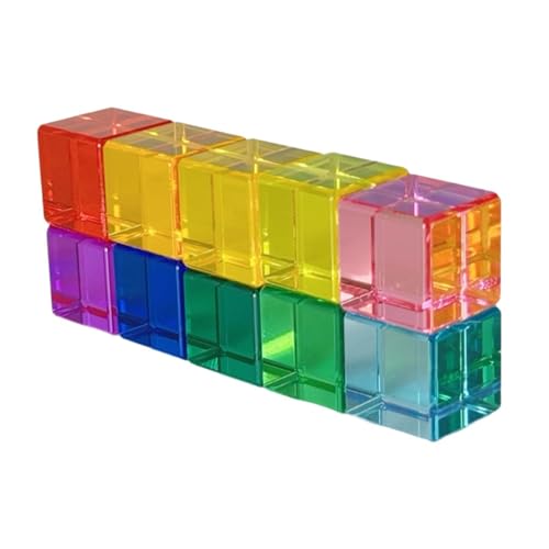 TTETTZ 20 Stücke Regenbogen Bauklötze Würfel Stapelspiel Kreatives Lernspielzeug Aus Acryl für Sensoriktraining für Jungen Und Mädchen, 10 Stück von TTETTZ