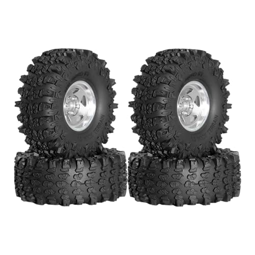 TTETTZ 4X RC Reifen Und Räder Set für RC Crawler Fahrzeuge Rad Hubs für Axial 1:10 Modelle, Silber von TTETTZ