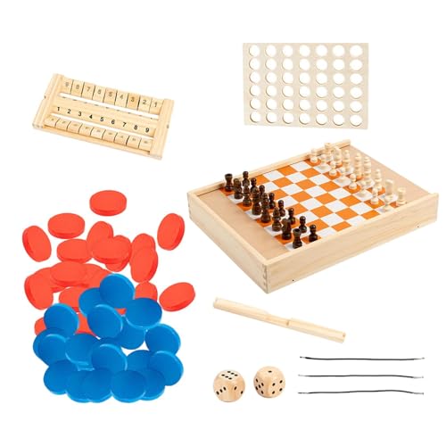 TTETTZ 5 in 1 Brettspielset Aus Holz mit Schach „Shut The Box“ für Familie, Kinder Und Erwachsene von TTETTZ