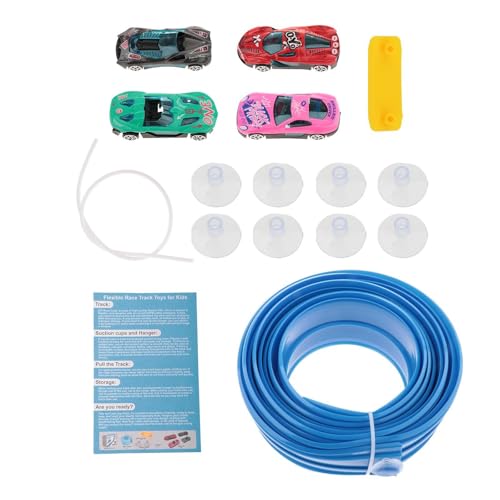 TTETTZ Flexible Autorennbahn Set 15 Fuß Länge mit 4 Mini Autos Biegsame Rennstrecke Physikangetriebenes Spielzeug für Kinder, Blau TTETTZ Flexible Autorennbahn Set 15 Fuß Länge mit 4 Mini Autos Biegsame Rennstrecke Physikangetriebenes Spielzeug für Kinder, Blau von TTETTZ