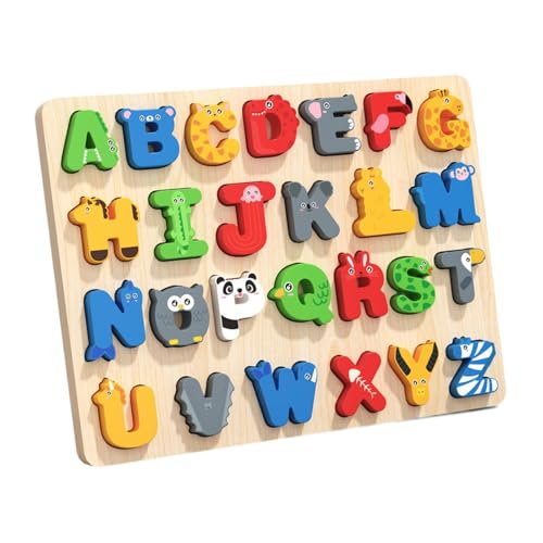 TTETTZ Holzpuzzle Steckpuzzle Lernspiel Und Zahlen Lernspielzeug Als Brettspiel Zur Förderung Der Feinmotorik Und Zum Erkennen von Buchstaben für Kinder Ab, Alphabet von TTETTZ