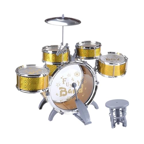 TTETTZ Kinder Schlagzeug für Anfänger, Percussion Set mit Hocker, Rhythmusspielzeug für Kleinkinder, Gold TTETTZ Kinder Schlagzeug für Anfänger, Percussion Set mit Hocker, Rhythmusspielzeug für Kleinkinder, Gold von TTETTZ