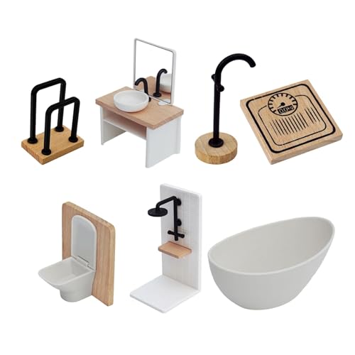 TTETTZ Miniatur Möbel Set für Puppenhaus Badezimmer mit Spiegel Und Waschbecken 1:12, 7pcs Gesetzt TTETTZ Miniatur Möbel Set für Puppenhaus Badezimmer mit Spiegel Und Waschbecken 1:12, 7pcs Gesetzt von TTETTZ