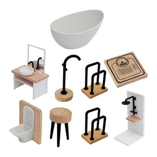 TTETTZ Miniatur Möbel Set für Puppenhaus Badezimmer mit Spiegel Und Waschbecken 1:12, 9-teiliges Set TTETTZ Miniatur Möbel Set für Puppenhaus Badezimmer mit Spiegel Und Waschbecken 1:12, 9-teiliges Set von TTETTZ
