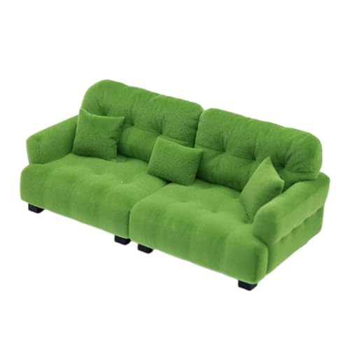 TTETTZ Miniatur-Sofa für Puppenhaus, Spielzeugmodell mit Kissen, Couch für Rollenspiele, 1 12 Grün von TTETTZ