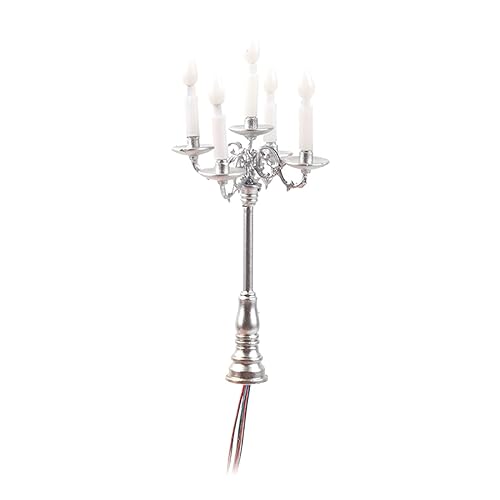 TTETTZ Modell Kerzenständer Lampe Puppenhaus Kerzenständer Maßstab 1:87 Sandtisch Gebäudemodell Kerzenlicht für Architekturmodell Puppenhausdekoration, Argent von TTETTZ