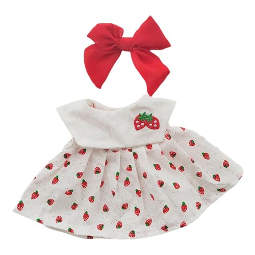 TTETTZ Puppen Outfit mit Erdbeermuster Und Haarschmuck für 38 cm Große Puppen von TTETTZ
