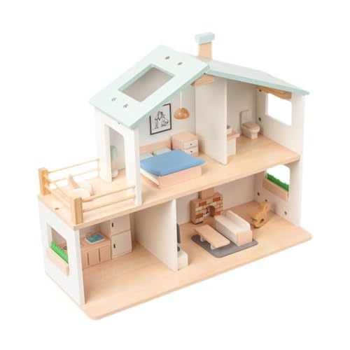 TTETTZ Puppenhaus Aus Holz, 2 Stöckiges Garten Miniaturhaus für Kleinkinder, Kinder von TTETTZ