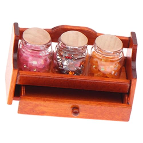 TTETTZ Puppenhaus Miniatur Vorratsglas Set mit Vorratsregal Aufbewahrungsglas Küchenzubehör Schrank Dekoration Aus Holz für Sammler Puppenhausliebhaber Wohnk, Braun von TTETTZ