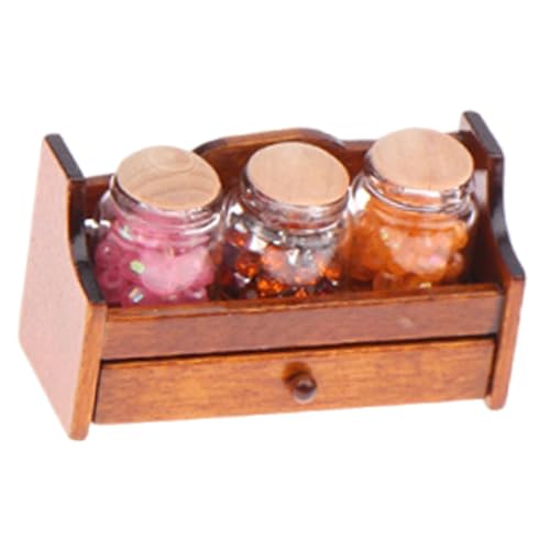 TTETTZ Puppenhaus Miniatur Vorratsglas Set mit Vorratsregal Aufbewahrungsglas Küchenzubehör Schrank Dekoration Aus Holz für Sammler Puppenhausliebhaber Wohnk, Rot von TTETTZ