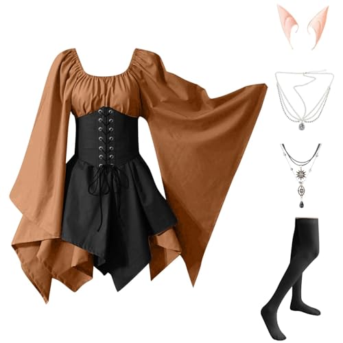 Damen Gothic Kleidung 5 Teilig Halloween Kleid mit Trompetenärmel Mittelalter Kleid Kurz Corsagenkleid Elegant Renaissance Mittelalterkleid Karneval Kostüm Vintage Hexenkleid Faschingskostüme Damen Gothic Kleidung 5 Teilig Halloween Kleid mit Trompetenärmel Mittelalter Kleid Kurz Corsagenkleid Elegant Renaissance Mittelalterkleid Karneval Kostüm Vintage Hexenkleid Faschingskostüme von TTFDJG