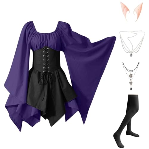 Damen Gothic Kleidung 5 Teilig Halloween Kleid mit Trompetenärmel Mittelalter Kleid Kurz Corsagenkleid Elegant Renaissance Mittelalterkleid Karneval Kostüm Vintage Hexenkleid Faschingskostüme Damen Gothic Kleidung 5 Teilig Halloween Kleid mit Trompetenärmel Mittelalter Kleid Kurz Corsagenkleid Elegant Renaissance Mittelalterkleid Karneval Kostüm Vintage Hexenkleid Faschingskostüme von TTFDJG