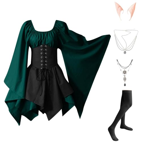 Damen Gothic Kleidung 5 Teilig Halloween Kleid mit Trompetenärmel Mittelalter Kleid Kurz Corsagenkleid Elegant Renaissance Mittelalterkleid Karneval Kostüm Vintage Hexenkleid Faschingskostüme Damen Gothic Kleidung 5 Teilig Halloween Kleid mit Trompetenärmel Mittelalter Kleid Kurz Corsagenkleid Elegant Renaissance Mittelalterkleid Karneval Kostüm Vintage Hexenkleid Faschingskostüme von TTFDJG