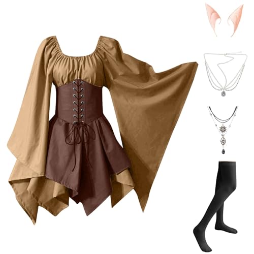 Damen Gothic Kleidung 5 Teilig Halloween Kleid mit Trompetenärmel Mittelalter Kleid Kurz Corsagenkleid Elegant Renaissance Mittelalterkleid Karneval Kostüm Vintage Hexenkleid Faschingskostüme Damen Gothic Kleidung 5 Teilig Halloween Kleid mit Trompetenärmel Mittelalter Kleid Kurz Corsagenkleid Elegant Renaissance Mittelalterkleid Karneval Kostüm Vintage Hexenkleid Faschingskostüme von TTFDJG