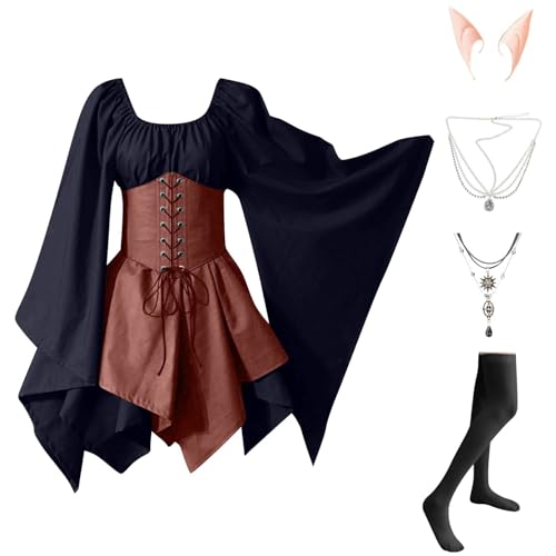 Damen Gothic Kleidung 5 Teilig Halloween Kleid mit Trompetenärmel Mittelalter Kleid Kurz Corsagenkleid Elegant Renaissance Mittelalterkleid Karneval Kostüm Vintage Hexenkleid Faschingskostüme Damen Gothic Kleidung 5 Teilig Halloween Kleid mit Trompetenärmel Mittelalter Kleid Kurz Corsagenkleid Elegant Renaissance Mittelalterkleid Karneval Kostüm Vintage Hexenkleid Faschingskostüme von TTFDJG