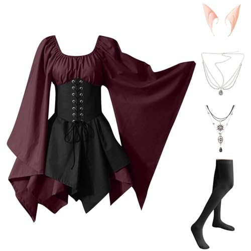 Damen Gothic Kleidung 5 Teilig Halloween Kleid mit Trompetenärmel Mittelalter Kleid Kurz Corsagenkleid Elegant Renaissance Mittelalterkleid Karneval Kostüm Vintage Hexenkleid Faschingskostüme Damen Gothic Kleidung 5 Teilig Halloween Kleid mit Trompetenärmel Mittelalter Kleid Kurz Corsagenkleid Elegant Renaissance Mittelalterkleid Karneval Kostüm Vintage Hexenkleid Faschingskostüme von TTFDJG