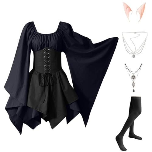 Damen Gothic Kleidung 5 Teilig Halloween Kleid mit Trompetenärmel Mittelalter Kleid Kurz Corsagenkleid Elegant Renaissance Mittelalterkleid Karneval Kostüm Vintage Hexenkleid Faschingskostüme Damen Gothic Kleidung 5 Teilig Halloween Kleid mit Trompetenärmel Mittelalter Kleid Kurz Corsagenkleid Elegant Renaissance Mittelalterkleid Karneval Kostüm Vintage Hexenkleid Faschingskostüme von TTFDJG