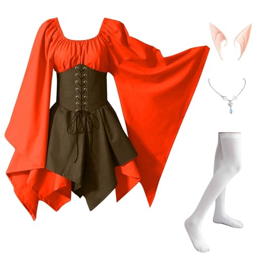Damen Mittelalter Kleidung 4 Teilig Renaissance Kleid mit Trompetenärmel Halloween Kostüm Corsage Faschingskostüme Mittelalter Kleid Gothic Mittelalterkleid Vintage Hexenkleid Karneval Kostüm Damen Mittelalter Kleidung 4 Teilig Renaissance Kleid mit Trompetenärmel Halloween Kostüm Corsage Faschingskostüme Mittelalter Kleid Gothic Mittelalterkleid Vintage Hexenkleid Karneval Kostüm von TTFDJG
