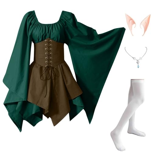 Damen Mittelalter Kleidung 4 Teilig Renaissance Kleid mit Trompetenärmel Halloween Kostüm Corsage Faschingskostüme Mittelalter Kleid Gothic Mittelalterkleid Vintage Hexenkleid Karneval Kostüm Damen Mittelalter Kleidung 4 Teilig Renaissance Kleid mit Trompetenärmel Halloween Kostüm Corsage Faschingskostüme Mittelalter Kleid Gothic Mittelalterkleid Vintage Hexenkleid Karneval Kostüm von TTFDJG