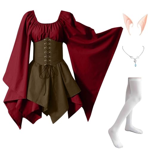 Damen Mittelalter Kleidung 4 Teilig Renaissance Kleid mit Trompetenärmel Halloween Kostüm Corsage Faschingskostüme Mittelalter Kleid Gothic Mittelalterkleid Vintage Hexenkleid Karneval Kostüm Damen Mittelalter Kleidung 4 Teilig Renaissance Kleid mit Trompetenärmel Halloween Kostüm Corsage Faschingskostüme Mittelalter Kleid Gothic Mittelalterkleid Vintage Hexenkleid Karneval Kostüm von TTFDJG