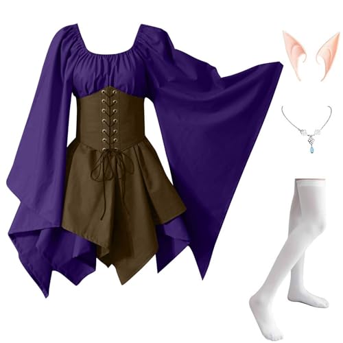 Damen Mittelalter Kleidung 4 Teilig Renaissance Kleid mit Trompetenärmel Halloween Kostüm Corsage Faschingskostüme Mittelalter Kleid Gothic Mittelalterkleid Vintage Hexenkleid Karneval Kostüm Damen Mittelalter Kleidung 4 Teilig Renaissance Kleid mit Trompetenärmel Halloween Kostüm Corsage Faschingskostüme Mittelalter Kleid Gothic Mittelalterkleid Vintage Hexenkleid Karneval Kostüm von TTFDJG