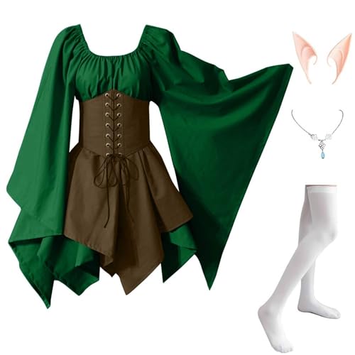 Damen Mittelalter Kleidung 4 Teilig Renaissance Kleid mit Trompetenärmel Halloween Kostüm Corsage Faschingskostüme Mittelalter Kleid Gothic Mittelalterkleid Vintage Hexenkleid Karneval Kostüm Damen Mittelalter Kleidung 4 Teilig Renaissance Kleid mit Trompetenärmel Halloween Kostüm Corsage Faschingskostüme Mittelalter Kleid Gothic Mittelalterkleid Vintage Hexenkleid Karneval Kostüm von TTFDJG