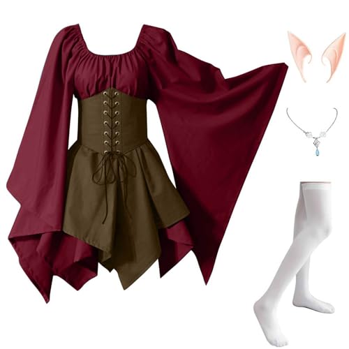Damen Mittelalter Kleidung 4 Teilig Renaissance Kleid mit Trompetenärmel Halloween Kostüm Corsage Faschingskostüme Mittelalter Kleid Gothic Mittelalterkleid Vintage Hexenkleid Karneval Kostüm Damen Mittelalter Kleidung 4 Teilig Renaissance Kleid mit Trompetenärmel Halloween Kostüm Corsage Faschingskostüme Mittelalter Kleid Gothic Mittelalterkleid Vintage Hexenkleid Karneval Kostüm von TTFDJG