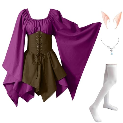 Damen Mittelalter Kleidung 4 Teilig Renaissance Kleid mit Trompetenärmel Halloween Kostüm Corsage Faschingskostüme Mittelalter Kleid Gothic Mittelalterkleid Vintage Hexenkleid Karneval Kostüm Damen Mittelalter Kleidung 4 Teilig Renaissance Kleid mit Trompetenärmel Halloween Kostüm Corsage Faschingskostüme Mittelalter Kleid Gothic Mittelalterkleid Vintage Hexenkleid Karneval Kostüm von TTFDJG