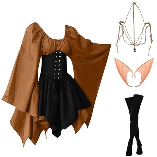Damen Mittelalter Kostüm 4 Teilig Renaissance Kleid Kurz Halloween Kostüm Corsage Faschingskostüme Mittelalter Kleid mit Trompetenärmel Gothic Kleidung Vintage Hexenkleid Karneval Kostüm Damen Mittelalter Kostüm 4 Teilig Renaissance Kleid Kurz Halloween Kostüm Corsage Faschingskostüme Mittelalter Kleid mit Trompetenärmel Gothic Kleidung Vintage Hexenkleid Karneval Kostüm von TTFDJG