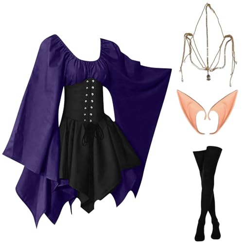 Damen Mittelalter Kostüm 4 Teilig Renaissance Kleid Kurz Halloween Kostüm Corsage Faschingskostüme Mittelalter Kleid mit Trompetenärmel Gothic Kleidung Vintage Hexenkleid Karneval Kostüm Damen Mittelalter Kostüm 4 Teilig Renaissance Kleid Kurz Halloween Kostüm Corsage Faschingskostüme Mittelalter Kleid mit Trompetenärmel Gothic Kleidung Vintage Hexenkleid Karneval Kostüm von TTFDJG