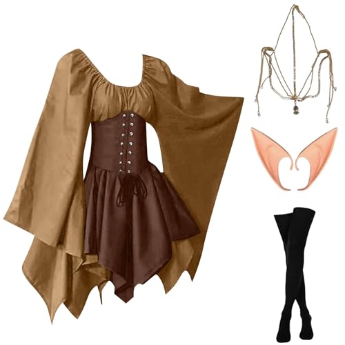 Damen Mittelalter Kostüm 4 Teilig Renaissance Kleid Kurz Halloween Kostüm Corsage Faschingskostüme Mittelalter Kleid mit Trompetenärmel Gothic Kleidung Vintage Hexenkleid Karneval Kostüm Damen Mittelalter Kostüm 4 Teilig Renaissance Kleid Kurz Halloween Kostüm Corsage Faschingskostüme Mittelalter Kleid mit Trompetenärmel Gothic Kleidung Vintage Hexenkleid Karneval Kostüm von TTFDJG