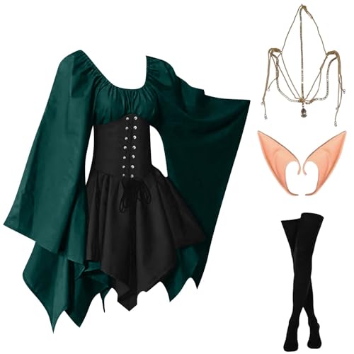Damen Mittelalter Kostüm 4 Teilig Renaissance Kleid Kurz Halloween Kostüm Corsage Faschingskostüme Mittelalter Kleid mit Trompetenärmel Gothic Kleidung Vintage Hexenkleid Karneval Kostüm Damen Mittelalter Kostüm 4 Teilig Renaissance Kleid Kurz Halloween Kostüm Corsage Faschingskostüme Mittelalter Kleid mit Trompetenärmel Gothic Kleidung Vintage Hexenkleid Karneval Kostüm von TTFDJG
