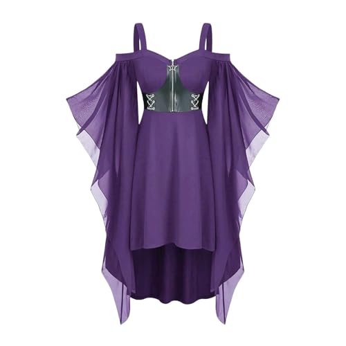 Halloween Hexenkostüm Damen Lila Gothic Kleid mit Fledermausärmel Hexenkleid Lang Karneval Kostüm Mittelalter Kleid Steampunk Vintage Partykleid Träger Medieval Dress Faschingskostüme Halloween Hexenkostüm Damen Lila Gothic Kleid mit Fledermausärmel Hexenkleid Lang Karneval Kostüm Mittelalter Kleid Steampunk Vintage Partykleid Träger Medieval Dress Faschingskostüme von TTFDJG