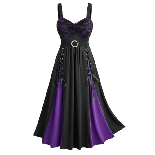 TTFDJG Gothic Kleidung Damen Lila Halloween Hexenkostüm Trägerkleid Lang Karneval Kostüm Mittelalter Kleid mit Schnürung Vintage Partykleid Hexenkleid Steampunk Corsagenkleid Medieval Dress TTFDJG Gothic Kleidung Damen Lila Halloween Hexenkostüm Trägerkleid Lang Karneval Kostüm Mittelalter Kleid mit Schnürung Vintage Partykleid Hexenkleid Steampunk Corsagenkleid Medieval Dress von TTFDJG