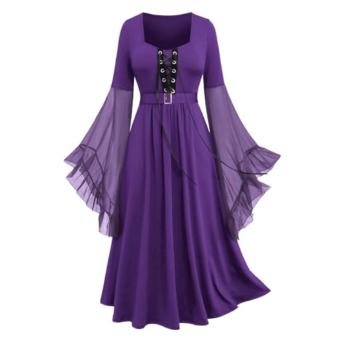 TTFDJG Halloween Hexenkostüm Damen Lila Gothic Kleid mit Fledermausärmel Hexenkleid Lang Karneval Kostüm Corsagenkleid Mittelalter Kleid Steampunk Vintage Partykleid Maxi Medieval Corset Dress TTFDJG Halloween Hexenkostüm Damen Lila Gothic Kleid mit Fledermausärmel Hexenkleid Lang Karneval Kostüm Corsagenkleid Mittelalter Kleid Steampunk Vintage Partykleid Maxi Medieval Corset Dress von TTFDJG