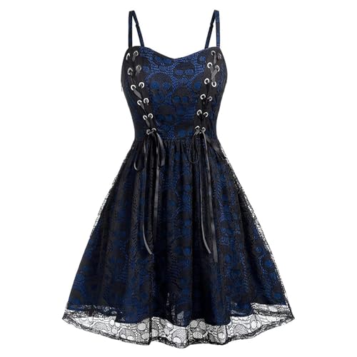 TTFDJG Halloween Kostüm Damen Gothic Kleid Spaghettiträger Mittelalter Kleid Spitze Hexenkleid Steampunk Karneval Kostüm Vintage Partykleid Elegant Medieval Dress Faschingskostüme Halloween Costume von TTFDJG