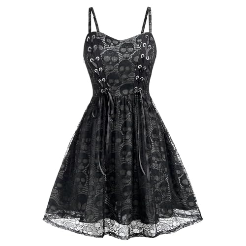 TTFDJG Halloween Kostüm Damen Gothic Kleid Spaghettiträger Mittelalter Kleid Spitze Hexenkleid Steampunk Karneval Kostüm Vintage Partykleid Elegant Medieval Dress Faschingskostüme Halloween Costume von TTFDJG