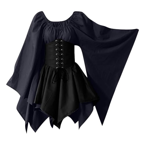 TTFDJG Mittelalter Kleid Damen Kurz Gothic Kleid mit Trompetenärmel Corsagenkleid Vintage Karneval Kostüm Tailliert Mittelalterkleid Renaissance Frauen Halloween Kostüm Hexenkleid Faschingskostüme TTFDJG Mittelalter Kleid Damen Kurz Gothic Kleid mit Trompetenärmel Corsagenkleid Vintage Karneval Kostüm Tailliert Mittelalterkleid Renaissance Frauen Halloween Kostüm Hexenkleid Faschingskostüme von TTFDJG