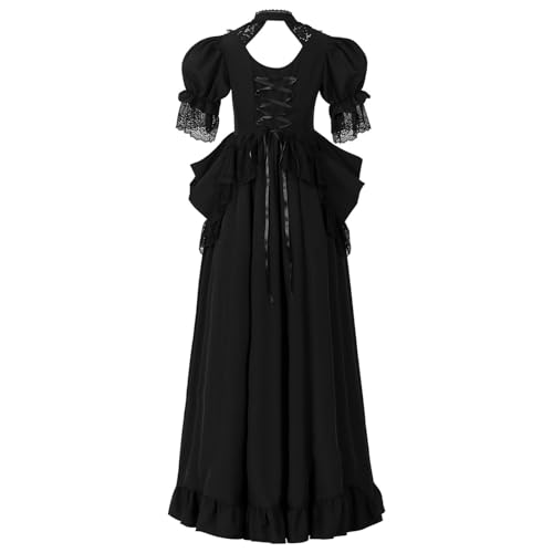 TTFDJG Mittelalter Kleid Damen Lang Maxikleid Renaissance Kleid mit Schnürung Mittelalterkleid Kurzarm Karneval Kostüm Corsagenkleid Tailliert Medieval Dress Steampunk Faschingskostüme von TTFDJG