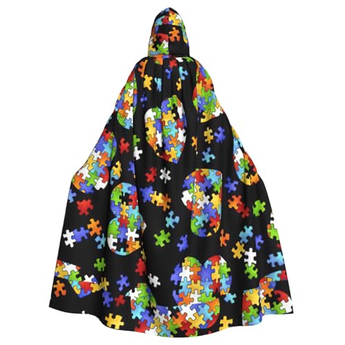 TTIGLHOH Autismus-Bewusstseins-Puzzleteile, Herzdruck, großer Kapuzenumhang für Erwachsene, Halloween, mit Kapuze, 140 cm lang, ideal für Zauberer-Bademantel TTIGLHOH Autismus-Bewusstseins-Puzzleteile, Herzdruck, großer Kapuzenumhang für Erwachsene, Halloween, mit Kapuze, 140 cm lang, ideal für Zauberer-Bademantel von TTIGLHOH