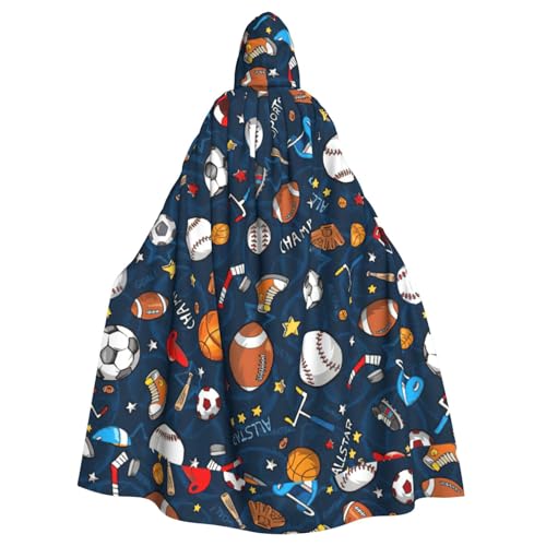TTIGLHOH Baseball-, Basketball-, Fußball-, Hockey-Druck, großer Kapuzenumhang für Erwachsene, Halloween, 140 cm lang, ideal für Zauberer-Robe von TTIGLHOH