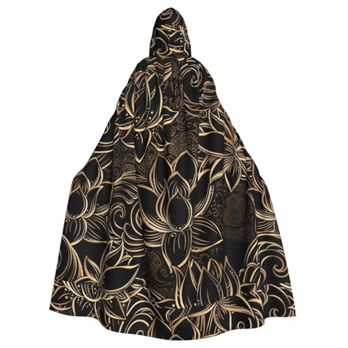 TTIGLHOH Boho-Umhang mit goldenem Lotusblumen-Druck, großer Kapuzenumhang für Erwachsene, Halloween, 140 cm lang, ideal für Zauberer-Bademantel TTIGLHOH Boho-Umhang mit goldenem Lotusblumen-Druck, großer Kapuzenumhang für Erwachsene, Halloween, 140 cm lang, ideal für Zauberer-Bademantel von TTIGLHOH