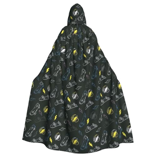 TTIGLHOH Graffiti-Skateboard-Druck, großer Kapuzenumhang für Erwachsene, Halloween, 140 cm lang, ideal für Zauberer-Robe von TTIGLHOH