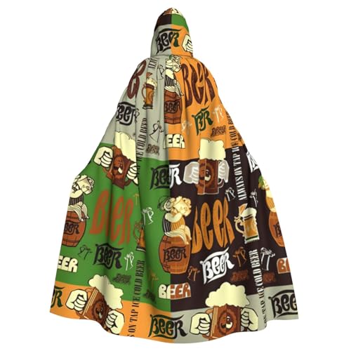 TTIGLHOH Großer Kapuzenumhang mit Bierdruck, für Erwachsene, Halloween, 140 cm lang, ideal für Zauberer-Bademantel von TTIGLHOH