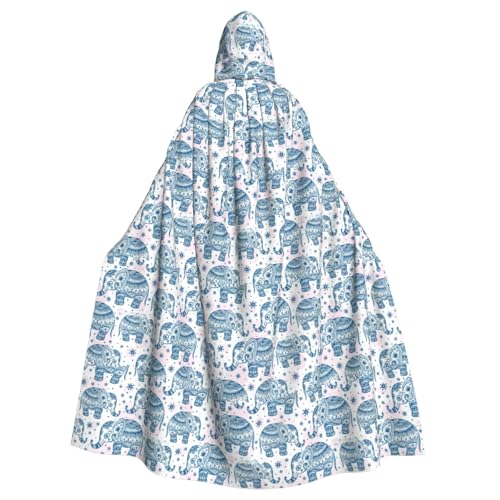 TTIGLHOH Großer Kapuzenumhang mit Boho-Elefanten-Druck, für Erwachsene, Halloween, 140 cm lang, ideal für Zauberer-Bademantel von TTIGLHOH