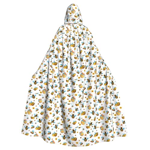 TTIGLHOH Großer Kapuzenumhang mit Cartoon-Bienenmuster, für Erwachsene, Halloween, 140 cm lang, ideal für Zauberer-Bademantel von TTIGLHOH